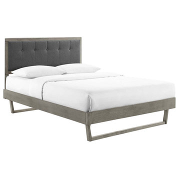 Willow Full Wood Platform Bed With Angular Frame, Gray Charcoal