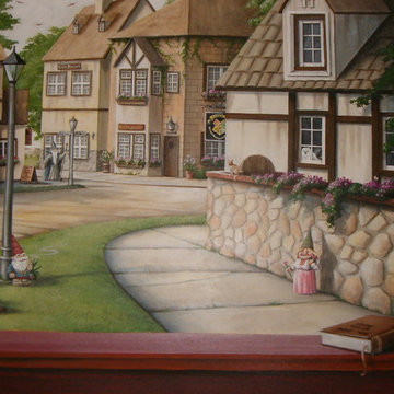 Theater room trompe l'oeil mural