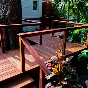 Ipe deck with Mahogany bench and Tigerwood outdoor shower