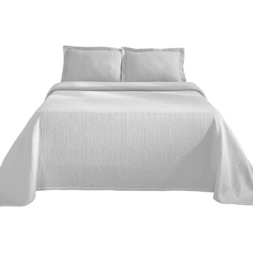 100% Cotton Geometric Pillow Sham Bedding Set, White, Queen