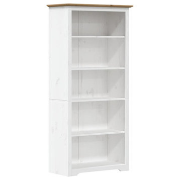 vidaXL Bookcase 5-Tier Bookshelf with Shelves BODO Brown Solid Wood Pine 5-Tier