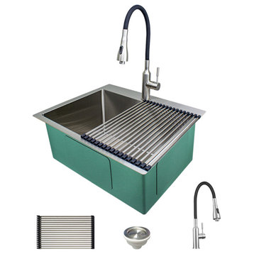 Transolid Dual-Mount Utility Sink Kit, Brushed Stainless, Sink, Faucet, Roll Mat