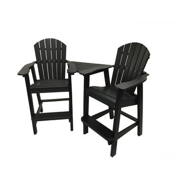 Phat Tommy Tall Adirondack Chairs Set of 2, Poly Outdoor Bar Stool Chairs, Black