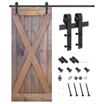 Solid Wood Barn Door, Made in USA, Hardware Kit, DIY, Brown, 36x84"