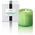 LAFCO - Mint Tisane Meditation Room Candle - Created with natural essential oil-based fragrances, this candle is richly optimized for a 90-hour burn time. The clean-burning soy and paraffin blend is formulated so that the fragrance evenly fills the room. Each hand blown vessel is artisanally crafted and can be re-purposed to live on long after the candle is finished.