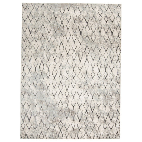 Weave & Wander Kiba Contemporary Distressed, Ivory/Charcoal Rug, 10'2"x13'9"