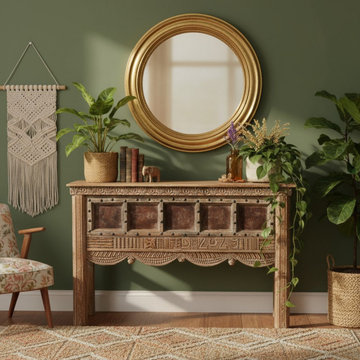 Eclectic Bohemian Style with Vintage Carved Sideboards and Antique Door Tables