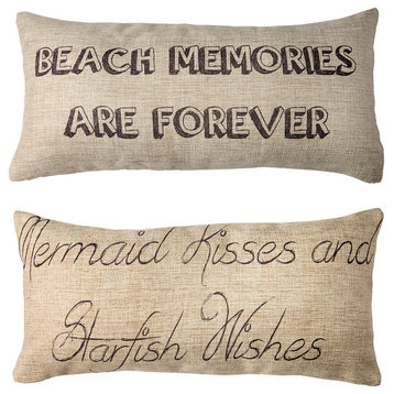 Beach Coastal Mermaid Message Indoor Outdoor Pillow With Aqua Starfish Pin