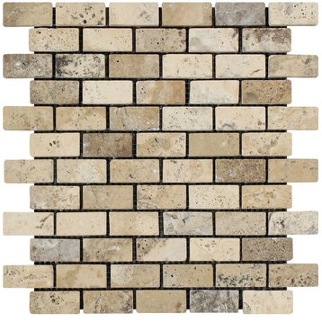 Philadelphia Travertine Brick Mosaic, 1 X 2 Tumbled