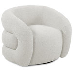 Meridian Furniture - Roxbury Boucle Fabric Upholstered Swivel Accent Chair, Cream - Nestle yourself into the welcoming confines of this Roxbury boucle fabric swivel accent chair. A decadent seat fit for a king, this handsomely modern chair is the ideal accent chair to add to a living room, den, bedroom or office. The rich cream boucle fabric blends nicely with most color schemes, and the deep channel tufted back is curved for comfort and eye appeal. The chair swivels, adding to the fun of what's sure to become everyone's favorite seat.