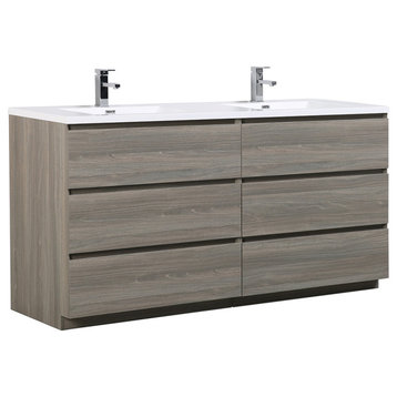 Cascade 71" Bathroom Furniture Set With Cabinet and Basin, Maple Gray