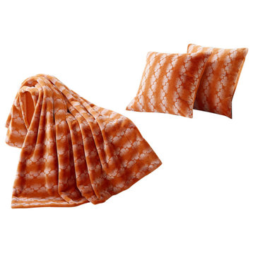 Ballys Faux Fur Throw and Pillow Shell Combo, Burnt Orange, 60"x80"