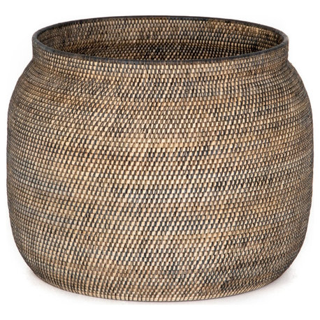 Ansel Lombok Weave Contrast Black Basket Planter