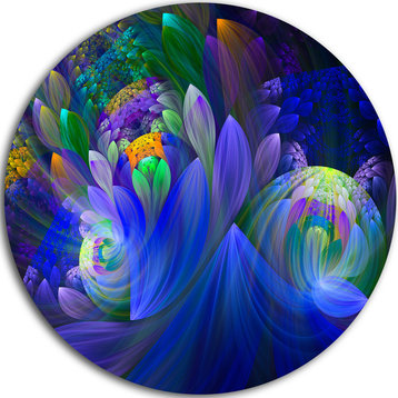 Blue Fractal Flower Bouquet, Floral Abstract Disc Metal Wall Art, 23"