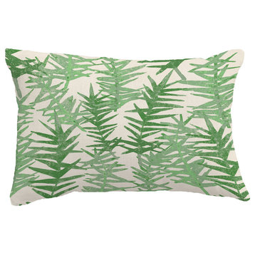 Spikey Floral Print Throw Pillow With Linen Texture, Green, 14"x20"