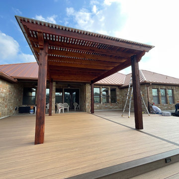 Cedar pergola and composite deck with lighting