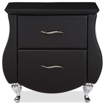 Erin Faux Leather Upholstered Nightstand, Black