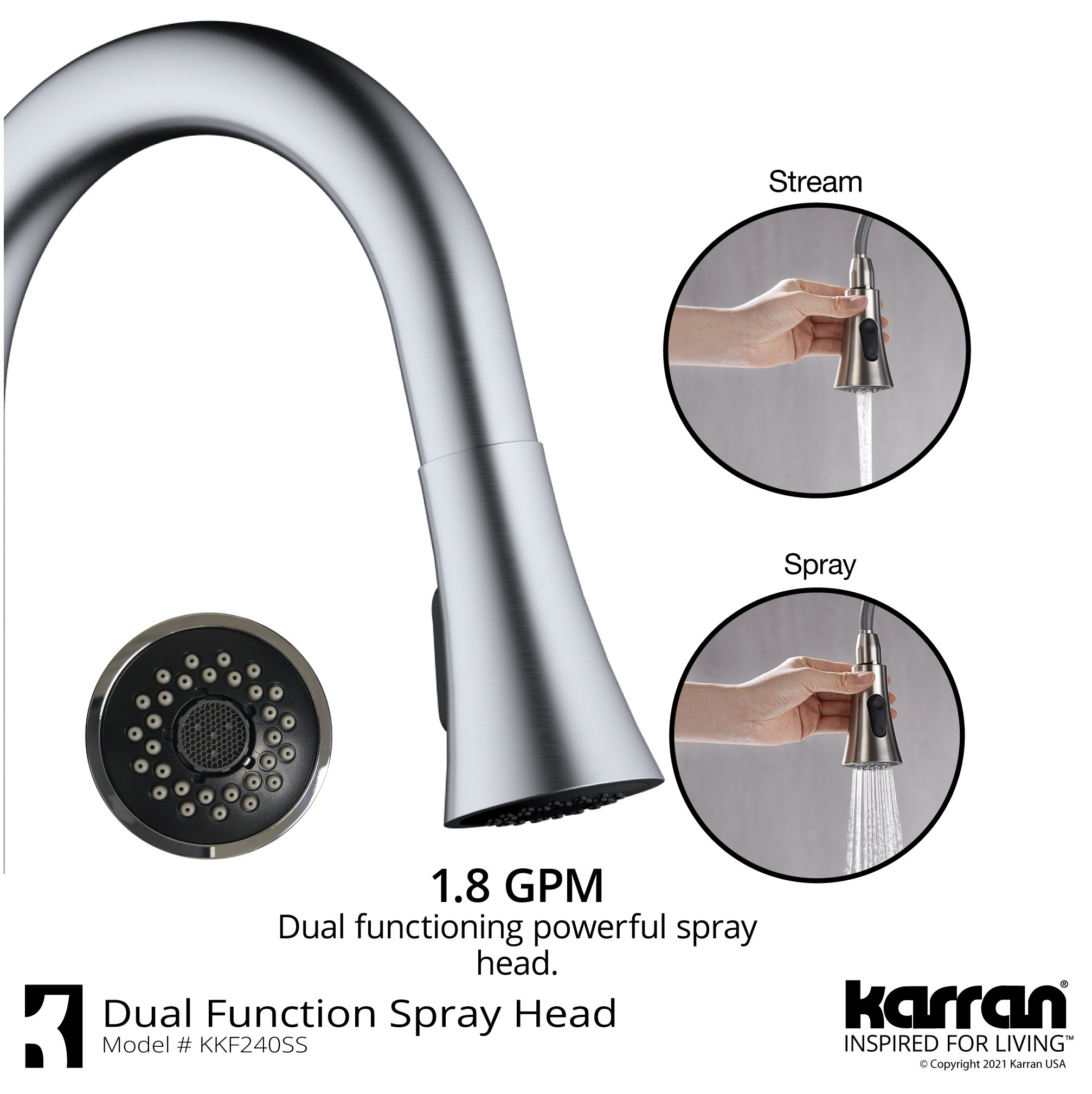 Karran 1-Handle Pull-Down Kitchen Faucet With Soap Dispenser, Stainless Steel