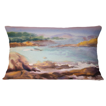 Tranquil Watercolor Waters Seascape Throw Pillow, 12"x20"