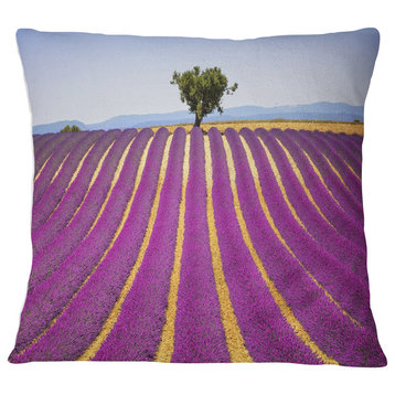 Lavender and Lonely Tree Uphill Landscape Wall Throw Pillow, 18"x18"