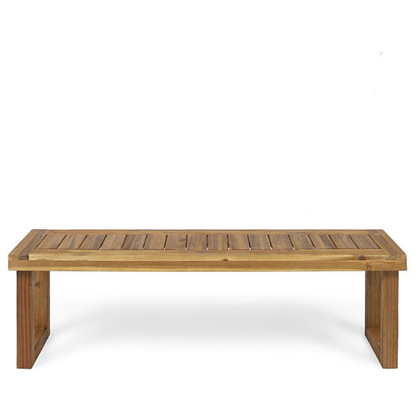 GDF Studio Kemp Outdoor Acacia Wood Bench, Sandblast Natural, Single