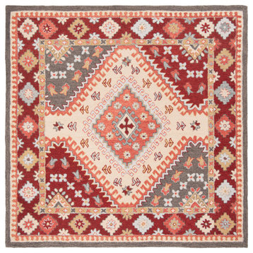 Safavieh Aspen Collection APN801Q Rug, Red/Ivory, 3' x 3' Square