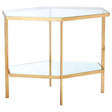 Contemporary Gold Hexagon Long Accent Table Tall Mirrored Shelf Coffee Cocktail