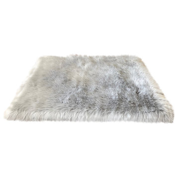 Super Soft Faux Sheepskin Silky Shag Rug, Gray, 24" Square