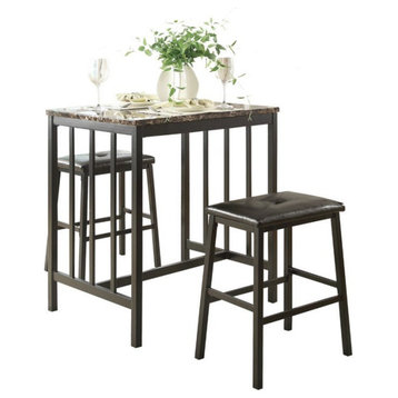 Lexicon Edgar 3 Piece Faux Marble Top Counter Height Dining Set in Black