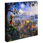 Thomas Kinkade Studios - Pinocchio Wishes Upon A Star, Gallery Wrapped Canvas, 14"x14" - Featuring Thomas Kinkade's best-loved images, our Gallery Wraps are perfect for any space. Each wrap is crafted with our premium canvas reproduction techniques and hand wrapped around a deep, hardwood stretcher bar. Hung as an ensemble or by itself, this frame-less presentation gives you a versatile way to display art in your home.