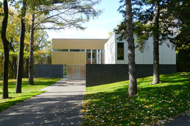 Example of a trendy two-story exterior home design in Minneapolis
