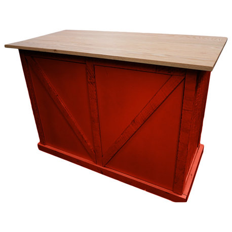 Farmhouse / Barn Style Kitchen Island, Persimmon Red