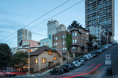 Mid-sized craftsman brown three-story wood exterior home idea in San Francisco