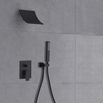 Modern Minimalist Style Wall Mount Waterfall Shower Head & Hand Shower System