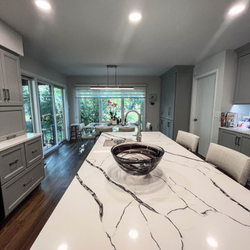 Custom Two Tone Gray Kosher Kitchen with Quartz Countertops