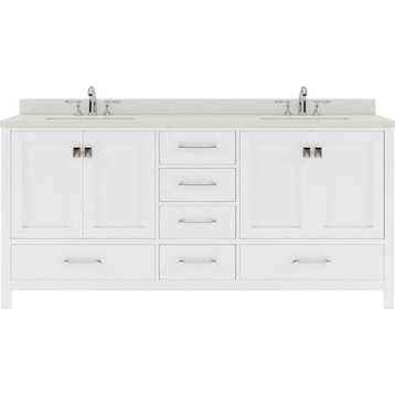 Caroline Avenue 72" Double Vanity, White With Quartz Top and Square Sinks