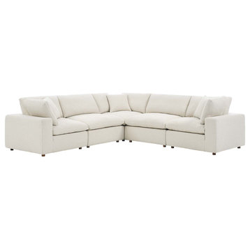 Commix Down Filled Overstuffed Boucle 5-Piece Sectional Sofa, Ivory