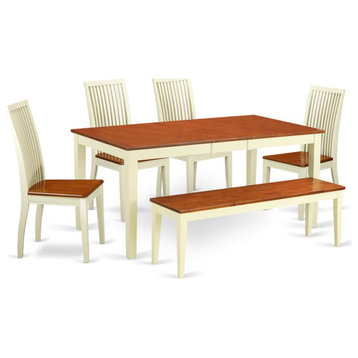East West Furniture Nicoli 6-piece Wood Dining Table Set with Bench in Cherry