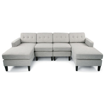 Jean Modern Fabric Chaise Sectional, Light Gray