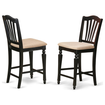 Chelsea Stools With Fabric Seat, 24" Seat Height, Black Finish, Set of 2