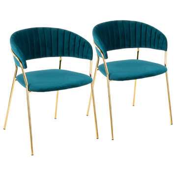 Lumisource Tania Chairs, Gold Metal With Teal Velvet, Set of 2