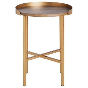 Alise Round Side Table, Light Gray Oak/Gold
