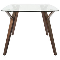LumiSource Folia Dining Table, Walnut, Walnut, Clear Glass