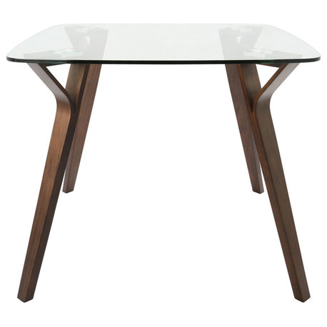 LumiSource Folia Dining Table, Walnut, Walnut, Clear Glass