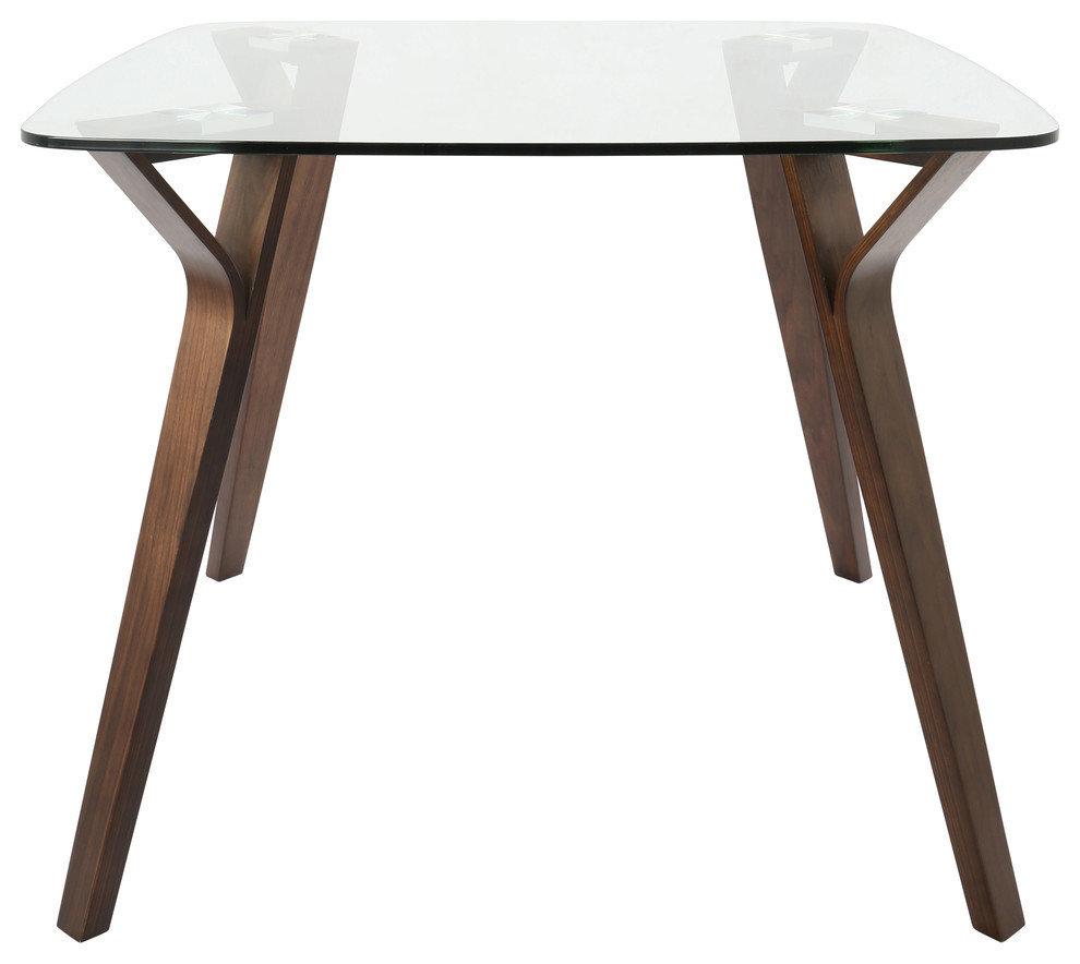 LumiSource Folia Dining Table, Walnut, Walnut, Clear Glass