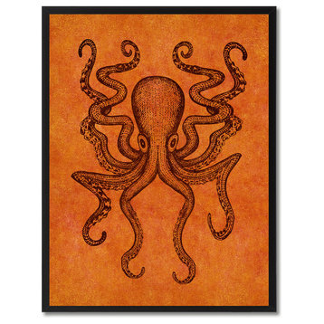 Octopus Animal Orange Canvas Print, Custom Picture Frame, 28"x37"