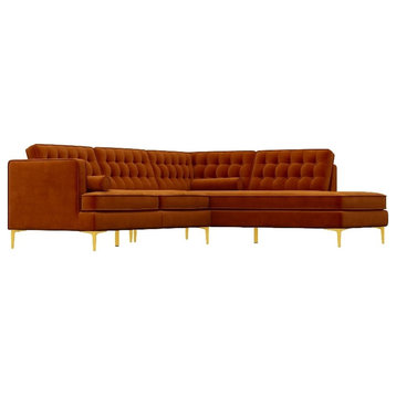 Kalenga Modern Pillow Back Velvet Right-Facing Upholstered Sectional in Orange