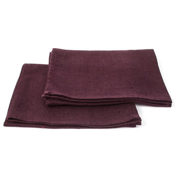 Linen Prewashed Lara Hand Towels, Set of 2, Aubergine, 33x50cm