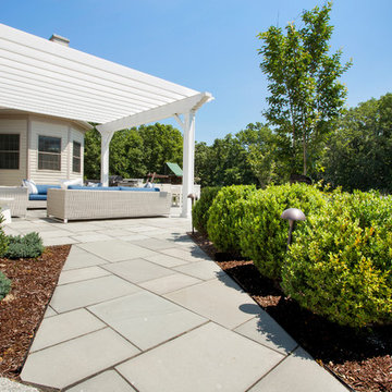 Warren, NJ Beautiful transformation - Blue stone patio with pergola and fire pit