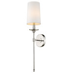 Z-Lite - Emily One Light Wall Sconce, Polished Nickel - The beauty of polished nickel finish steel stands out in the design of this one-light wall sconce an ideal selection to enhance a modern or transitional bathroom bedroom or hallway. Refined detailing pairs a polished nickel finish wall mount and stem with a fresh white fabric shade creating a classic look that offers mood-inspiring ambient lighting.